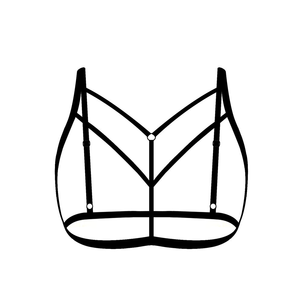 Sexy Womens Black Gothic Elastic Cage Crop Top Bra Erotic Lingerie Harness Hollow Strappy Bra Bustier Bandage Bra Body Belt