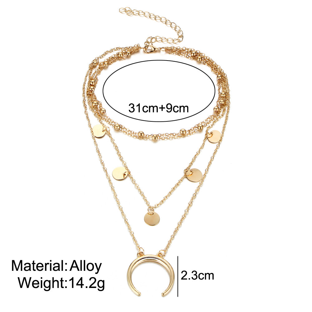 Vintage Bijoux Handmade Necklace Bohemian Multilayer Sequins Moon Crescent Chokers Necklaces For Women