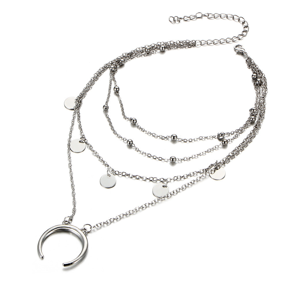 Vintage Bijoux Handmade Necklace Bohemian Multilayer Sequins Moon Crescent Chokers Necklaces For Women