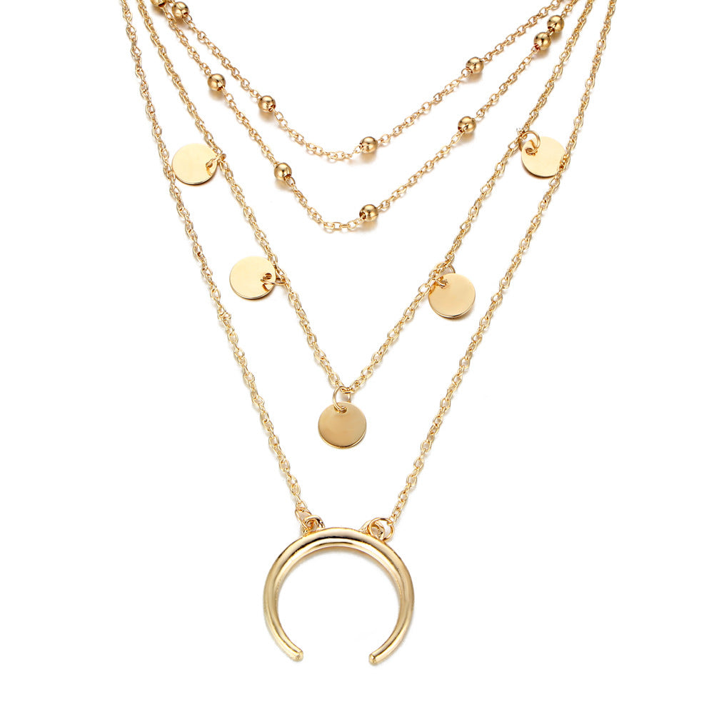 Vintage Bijoux Handmade Necklace Bohemian Multilayer Sequins Moon Crescent Chokers Necklaces For Women