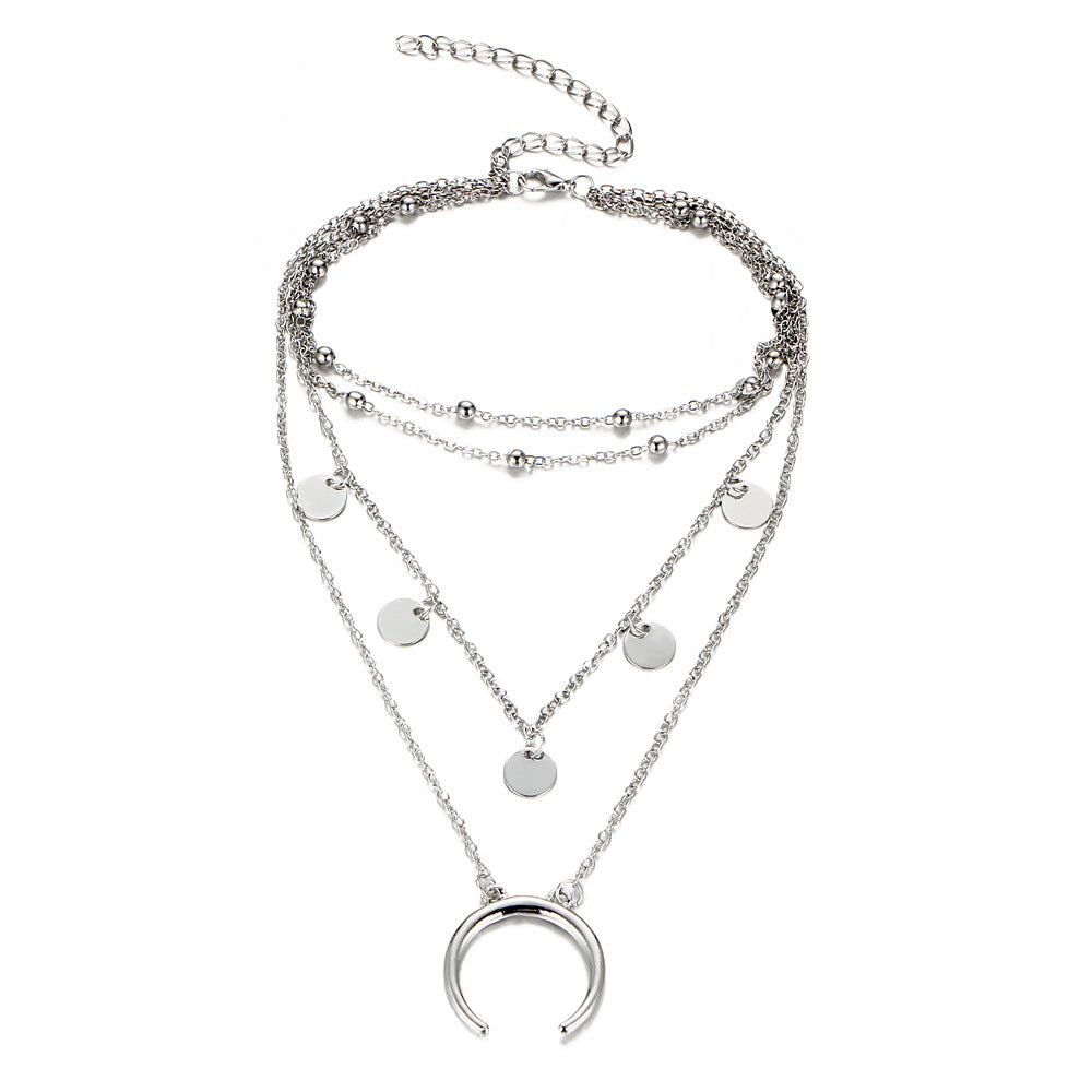 Vintage Bijoux Handmade Necklace Bohemian Multilayer Sequins Moon Crescent Chokers Necklaces For Women