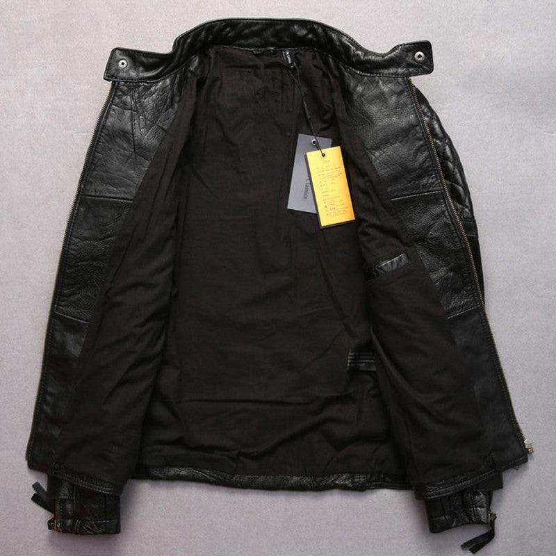 Black Men Skull Pattern Biker's Leather Jacket Plus Size 3XL Genuine Cowhide Slim Fit Motorcycle Leather Coat