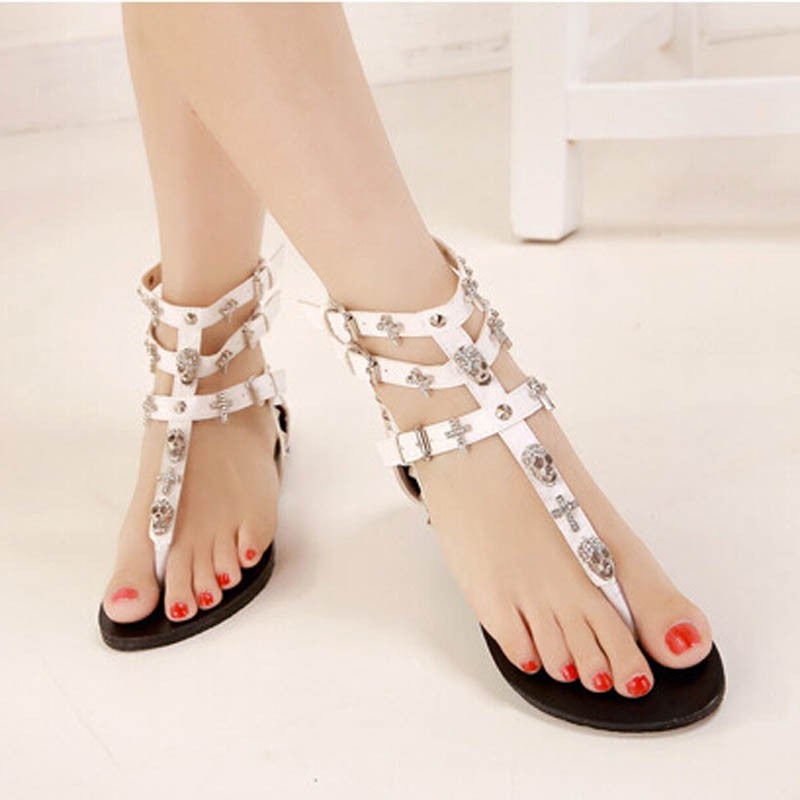 Cross Skull Flat Sandals Women Summer Shoes Roman Style Fashion Sandals Shoes Women Flat Sandals Slippers Flip Flops