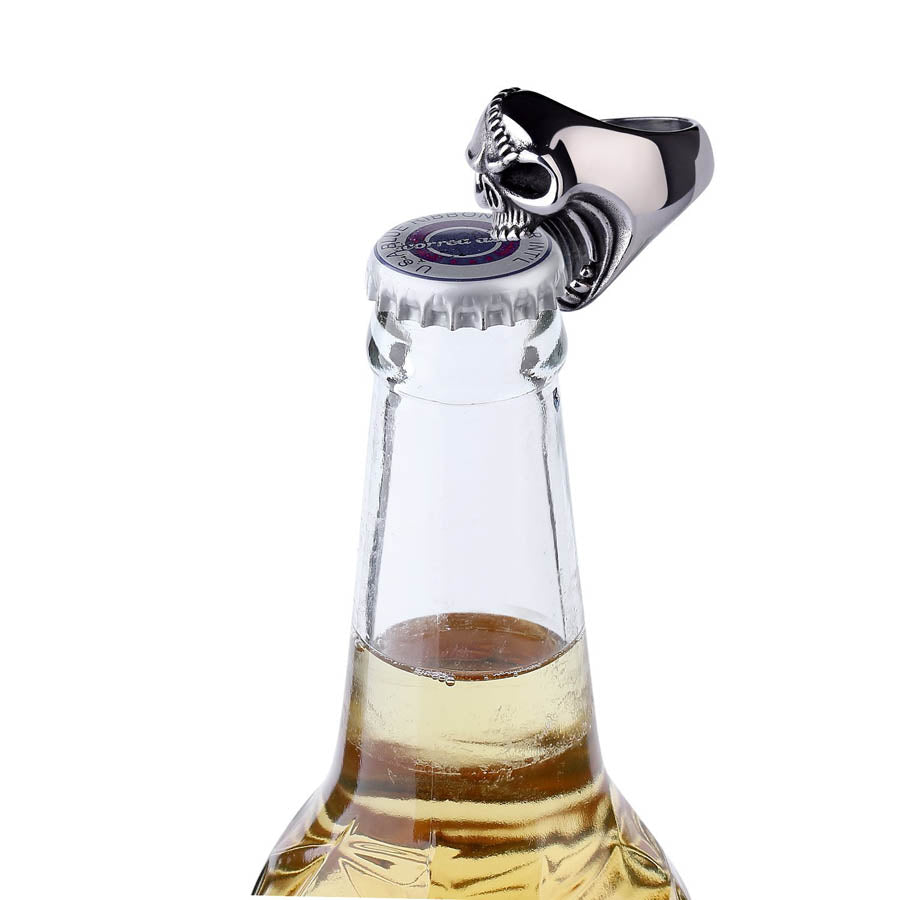 Fashion Jewelry Skull Rings Gothic Biker Punk Vintage Scar Jaw Stainless Steel Mens Ring Beer Bottle Opener For Men