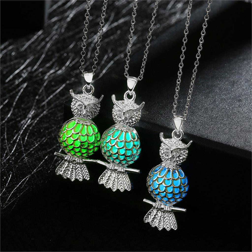 Fashion Silver Plated Chain Statement Night Necklaces Phosphors Owl Glowing In The Dark Pendant Necklaces Jewelry For Women