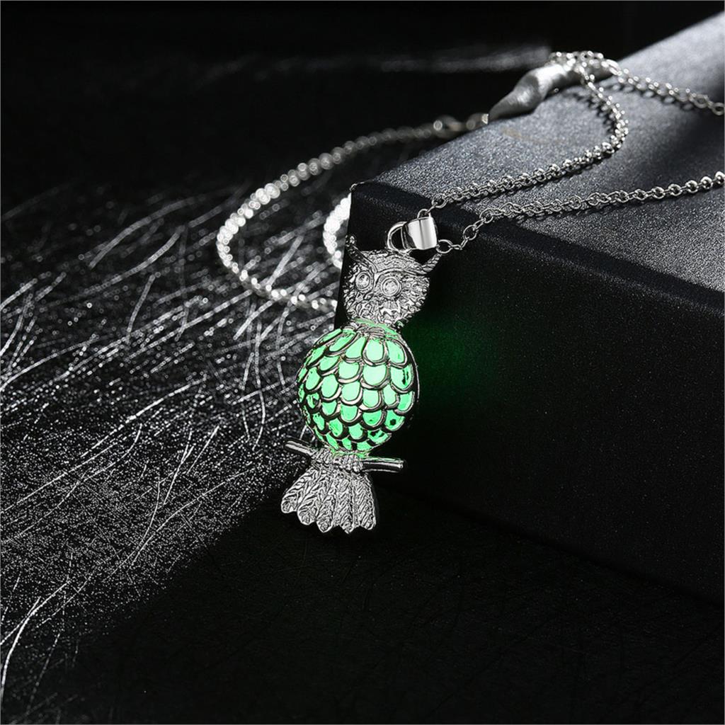 Fashion Silver Plated Chain Statement Night Necklaces Phosphors Owl Glowing In The Dark Pendant Necklaces Jewelry For Women