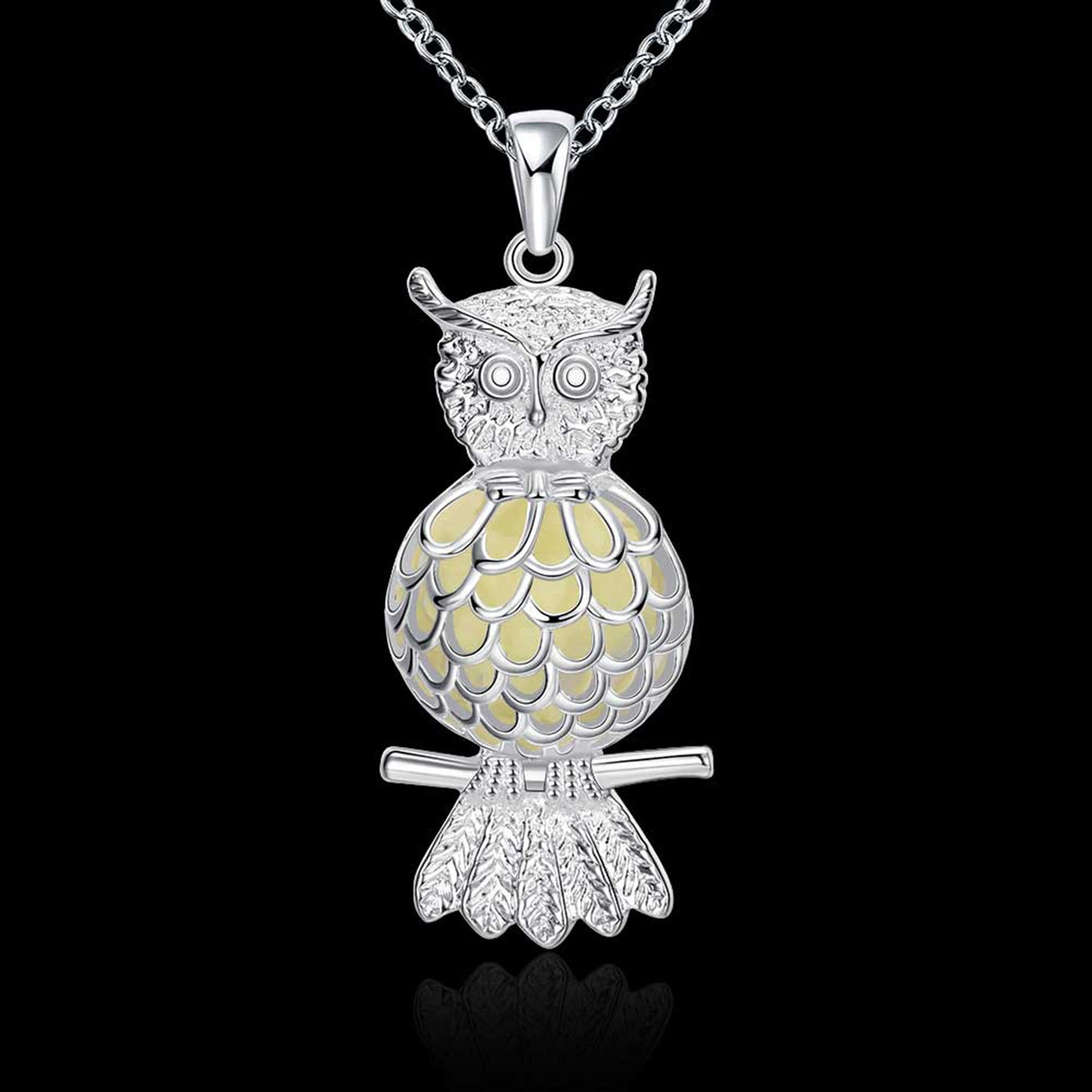 Fashion Silver Plated Chain Statement Night Necklaces Phosphors Owl Glowing In The Dark Pendant Necklaces Jewelry For Women