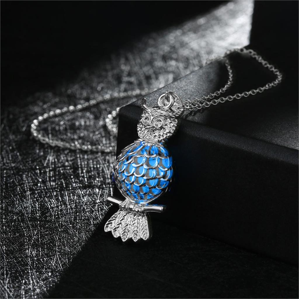Fashion Silver Plated Chain Statement Night Necklaces Phosphors Owl Glowing In The Dark Pendant Necklaces Jewelry For Women