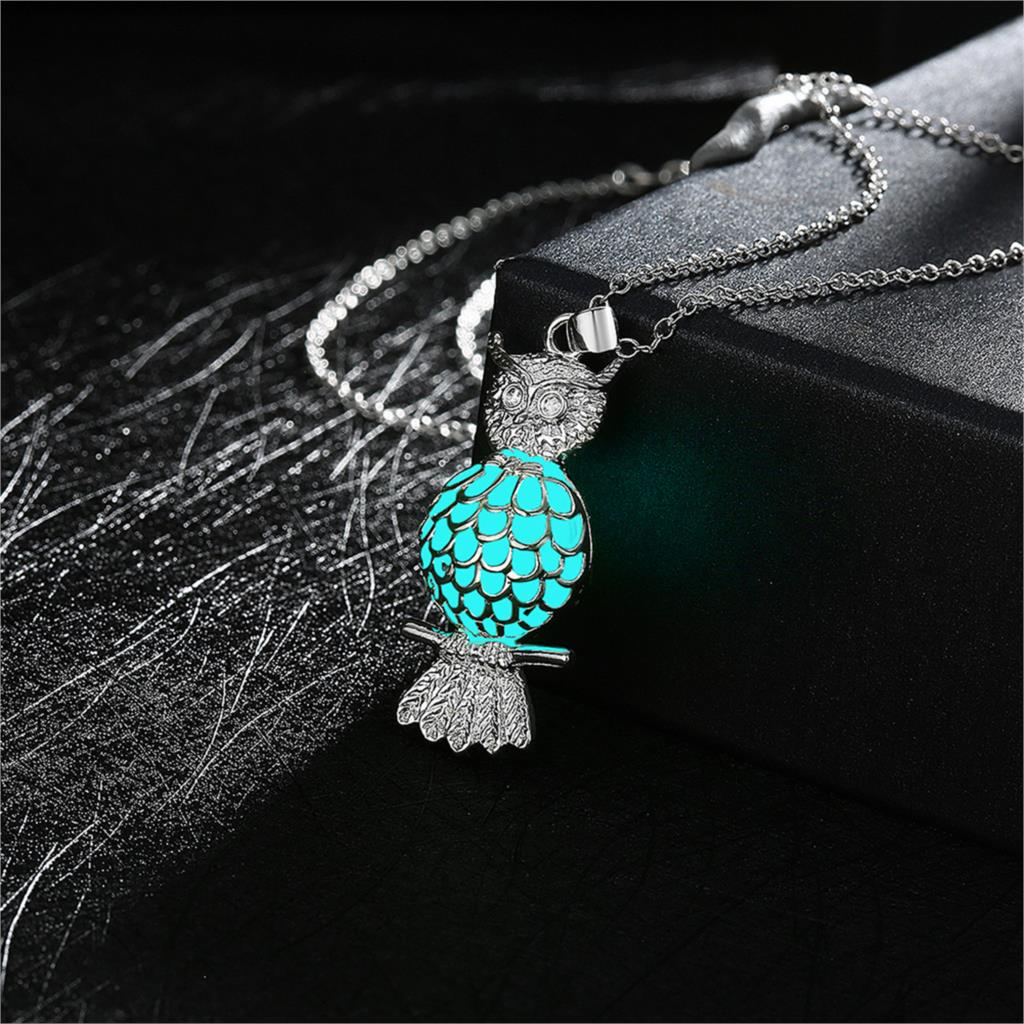 Fashion Silver Plated Chain Statement Night Necklaces Phosphors Owl Glowing In The Dark Pendant Necklaces Jewelry For Women