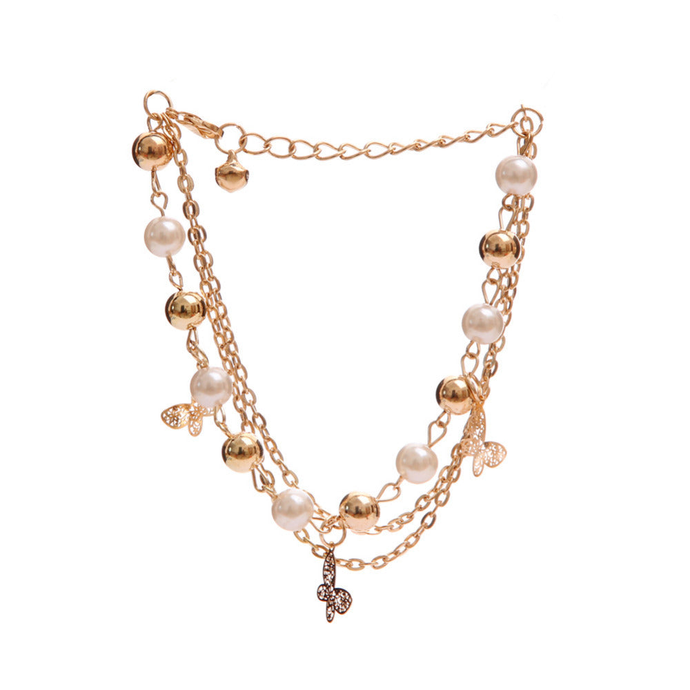 Gold Color Multilayer Beaded Pendant Bracelets and Bangles Fashion Women Heart Butterfly Charm Bracelet Jewelry Accessories