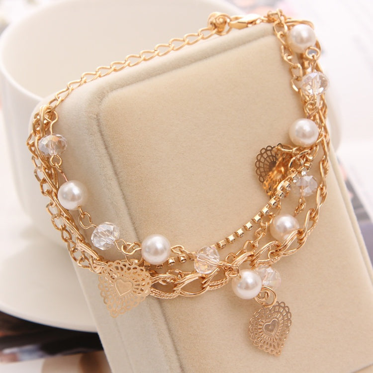 Gold Color Multilayer Beaded Pendant Bracelets and Bangles Fashion Women Heart Butterfly Charm Bracelet Jewelry Accessories