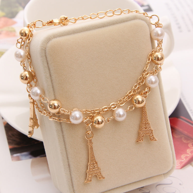 Gold Color Multilayer Beaded Pendant Bracelets and Bangles Fashion Women Heart Butterfly Charm Bracelet Jewelry Accessories