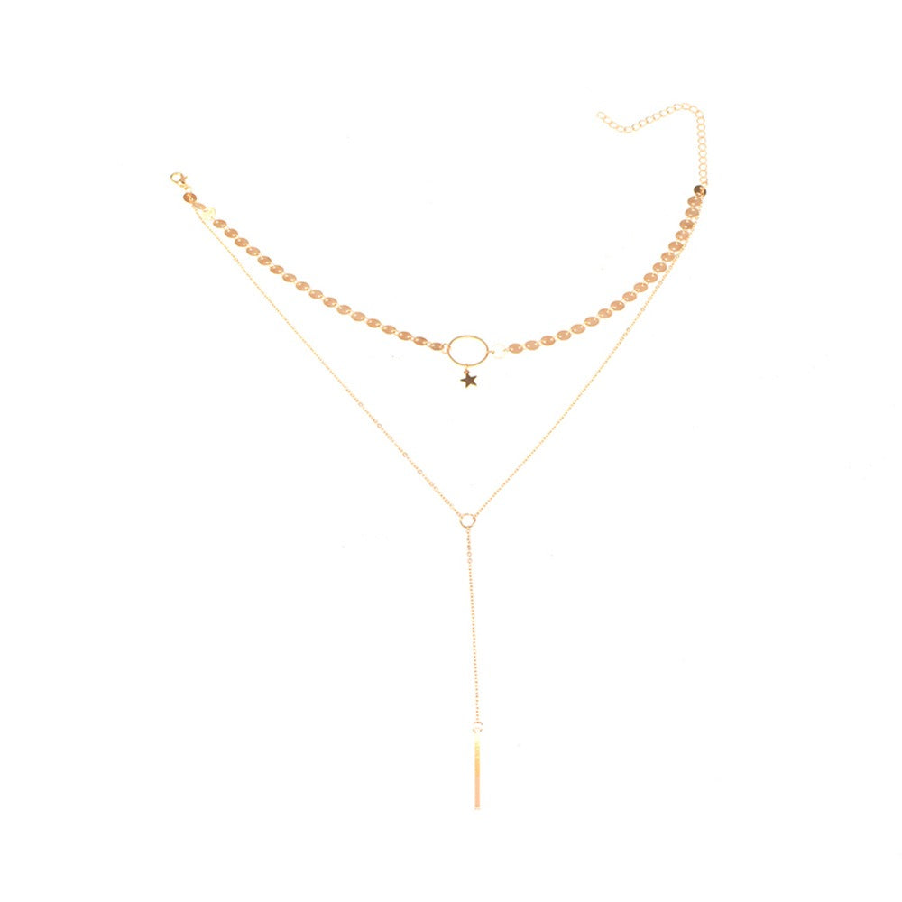 Hot Sale Gold Silver Sequins Long Tassel Star Choker Necklace Accessories For Women Jewelry Double Layer Chokers