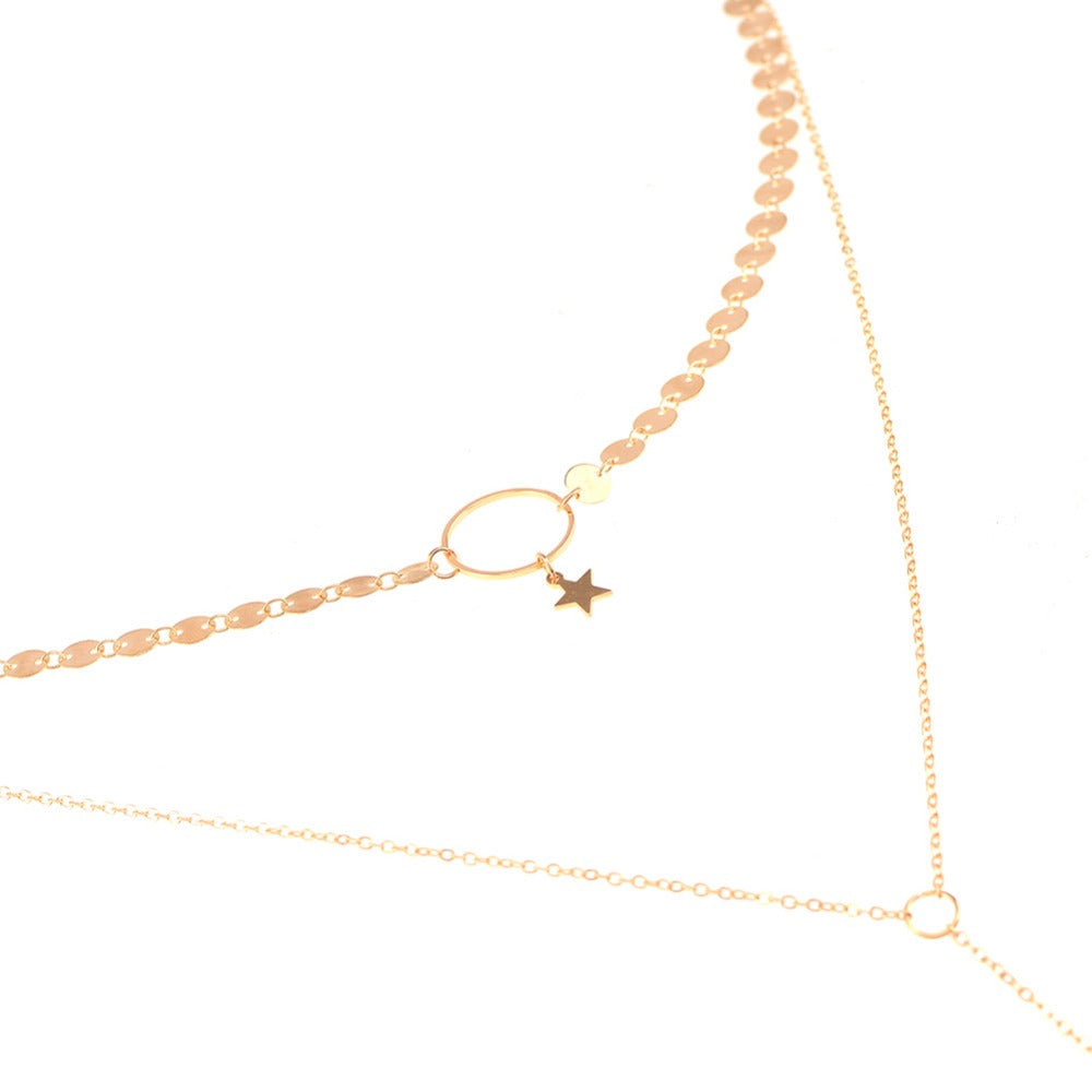 Hot Sale Gold Silver Sequins Long Tassel Star Choker Necklace Accessories For Women Jewelry Double Layer Chokers