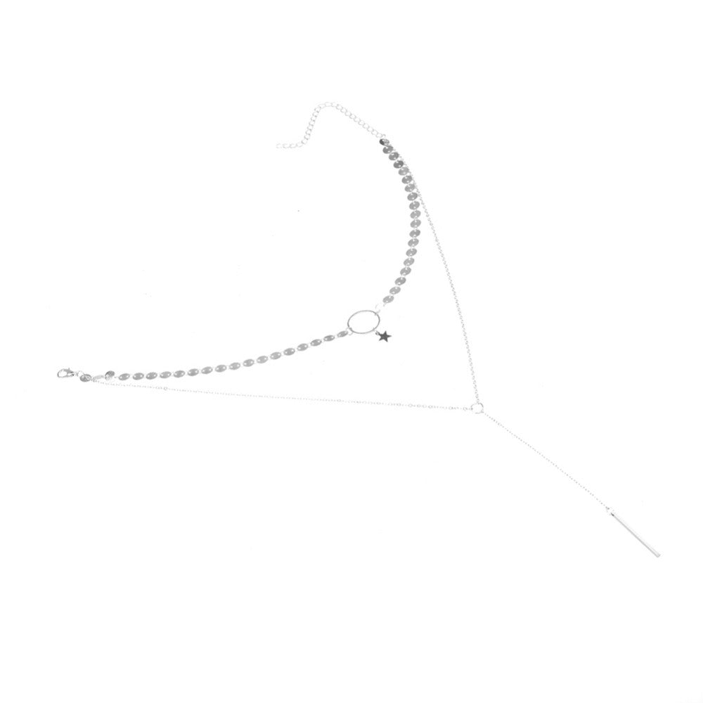 Hot Sale Gold Silver Sequins Long Tassel Star Choker Necklace Accessories For Women Jewelry Double Layer Chokers