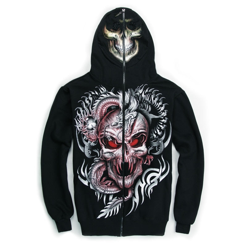 Hot Sell Luminous Sweatshirt Neon Outerwear Zipper 3D Mask Hiphop Outerwear Male Hoodie Pull Cap Personality Mens Clothing