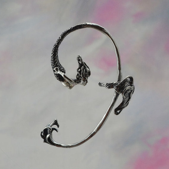 Latest Mermaid Punk Style Metal Ear Cuff Personalized Design Old Silver Color Piercing Earring Jewelry