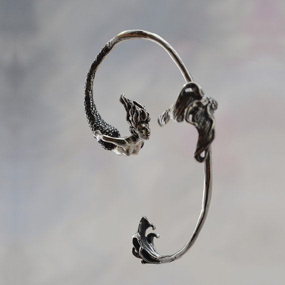 Latest Mermaid Punk Style Metal Ear Cuff Personalized Design Old Silver Color Piercing Earring Jewelry