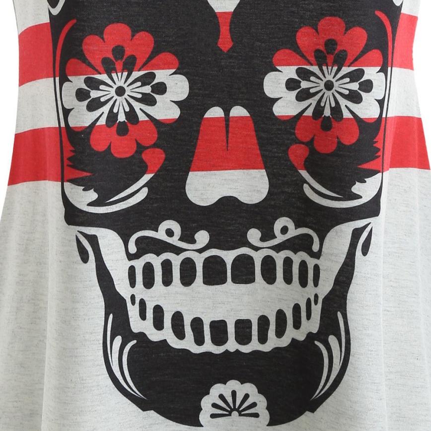 New Arrival Hot Sale Summer Women Fashion Sexy Vest Skull Striped Print Sleeveless Cut Out Strap Tank Tops Shirt free ship