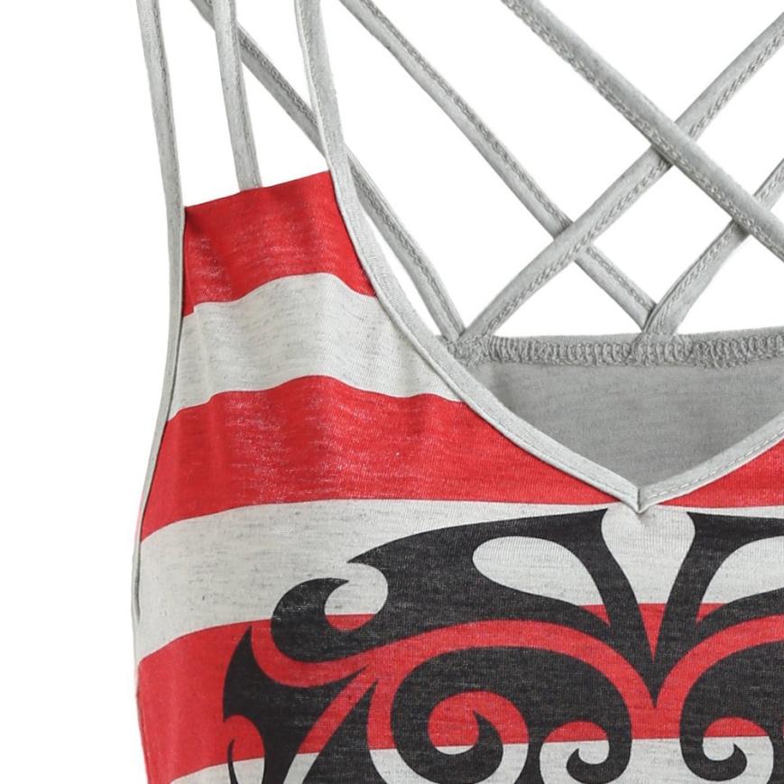 New Arrival Hot Sale Summer Women Fashion Sexy Vest Skull Striped Print Sleeveless Cut Out Strap Tank Tops Shirt free ship