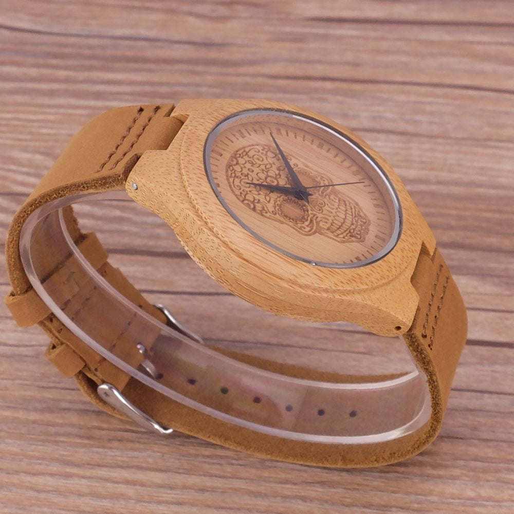 New Arrive Wood Watches Design Flower Skull