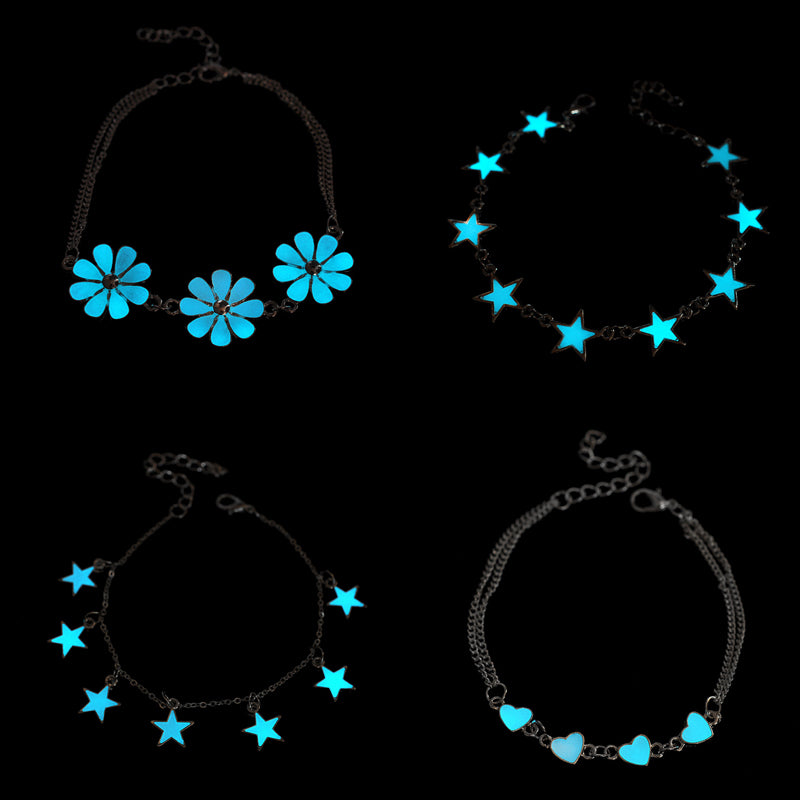 New Fluorescent Luminous Flower Star Heart Charm Bracelets For Women Lover Bangles Party Fashion Glow In Dark Jewelry Gift