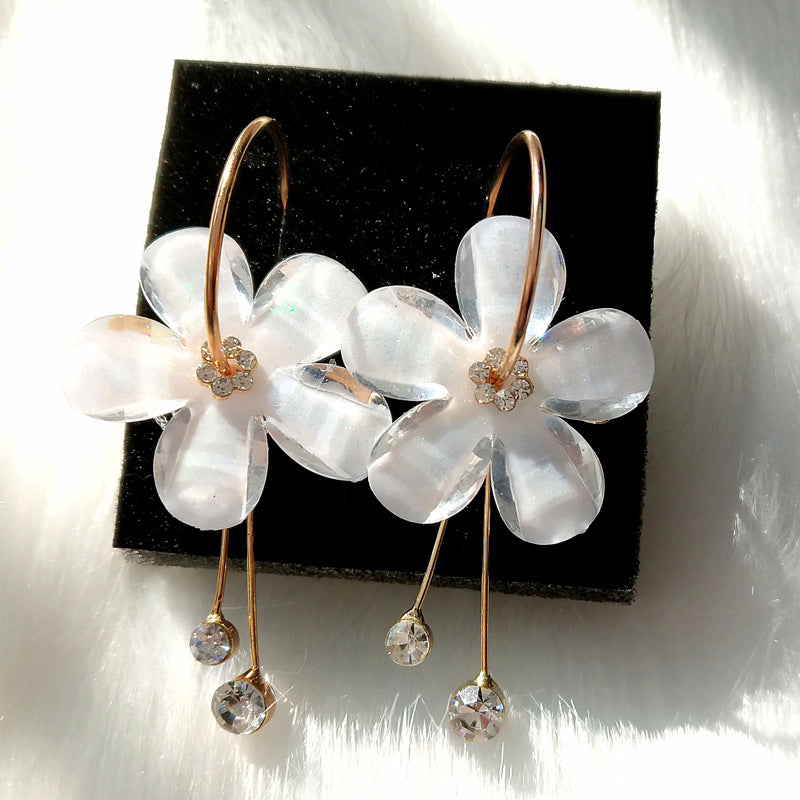 New Korean 6 Petal Acrylic Zircon Tassel Earrings Brincos OorbellenTransparent Earrings Wholesale Women's Earrings