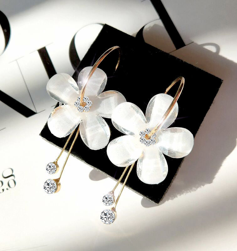 New Korean 6 Petal Acrylic Zircon Tassel Earrings Brincos OorbellenTransparent Earrings Wholesale Women's Earrings