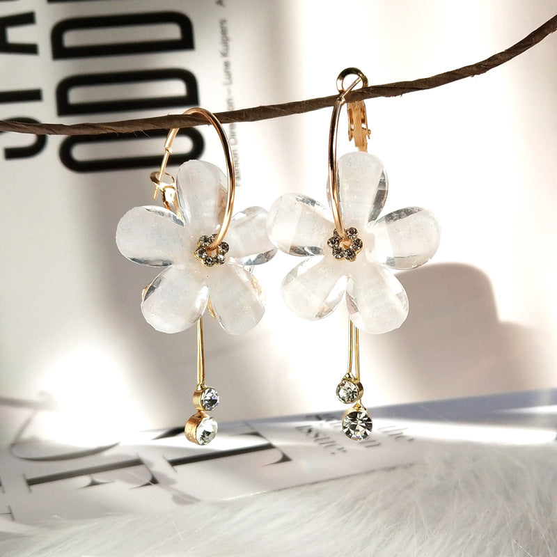 New Korean 6 Petal Acrylic Zircon Tassel Earrings Brincos OorbellenTransparent Earrings Wholesale Women's Earrings