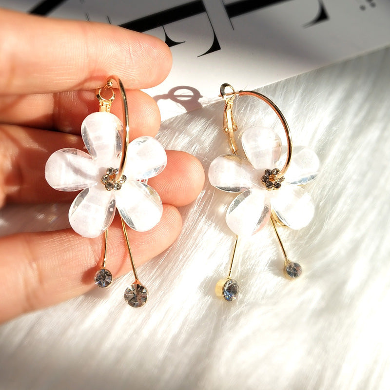 New Korean 6 Petal Acrylic Zircon Tassel Earrings Brincos OorbellenTransparent Earrings Wholesale Women's Earrings