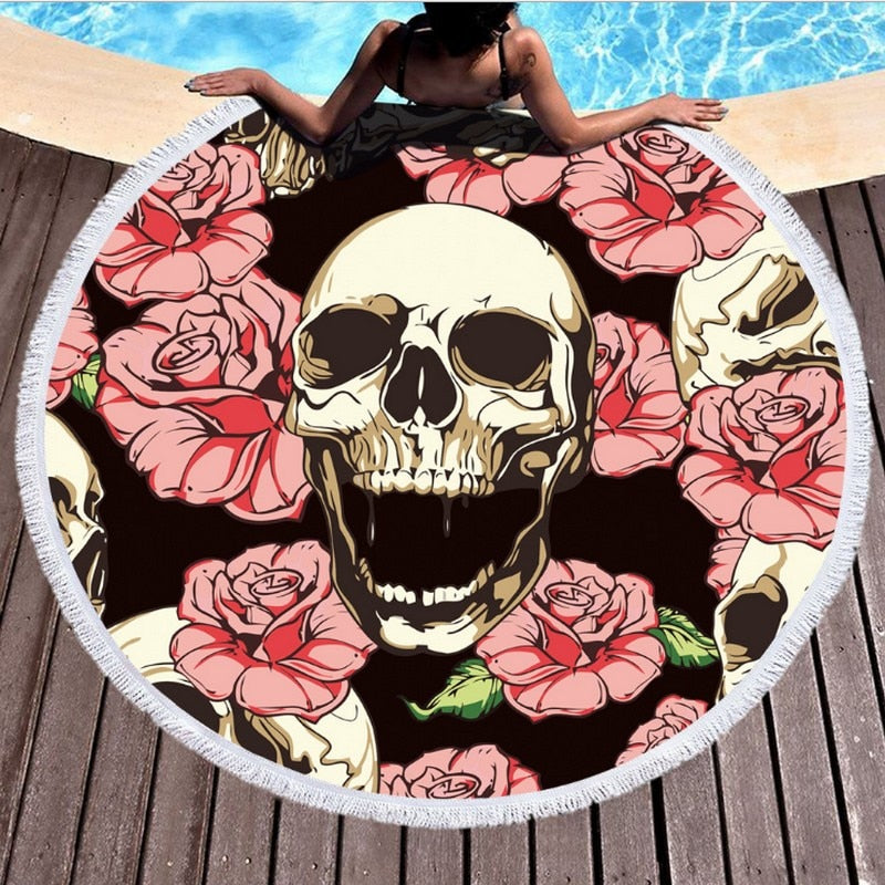 New Popular Sugar Skull Printed Large Round Beach Towel for Adults Microfiber Summer Towel Yoga Mat 150cm Beach Blanket