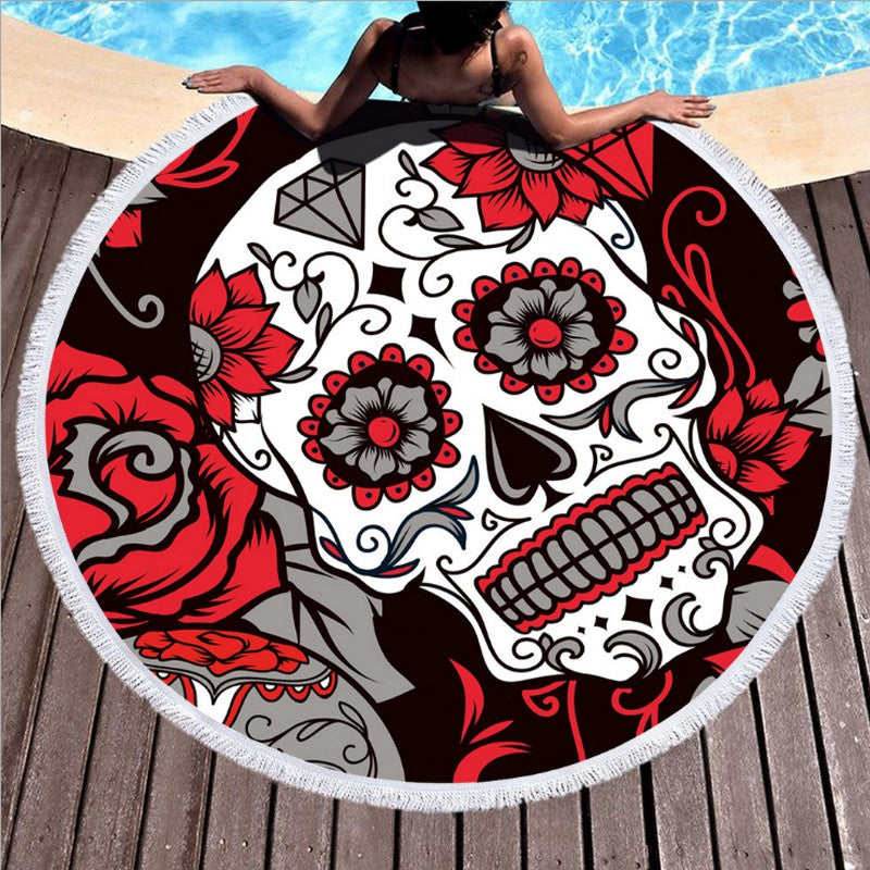 New Popular Sugar Skull Printed Large Round Beach Towel for Adults Microfiber Summer Towel Yoga Mat 150cm Beach Blanket