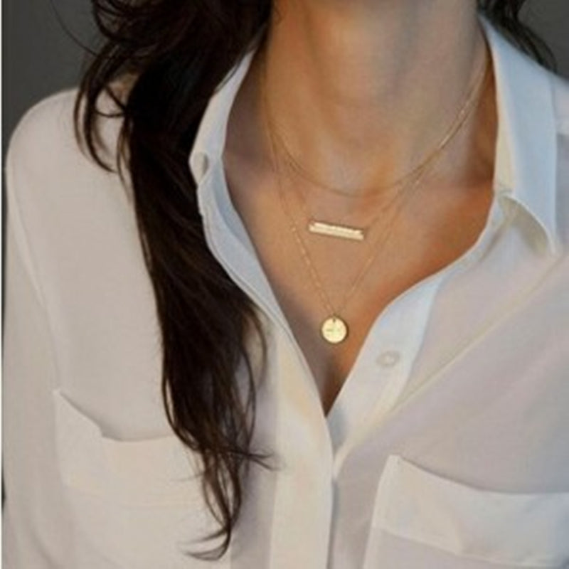 New Women Fashion Gold Color 3 Layers Chain Necklace Hollow Out Triangle Long Pendant Necklaces Jewelry Free shipping