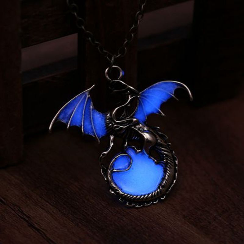 Retro Dragon Glow in the Dark necklace Silver Chain