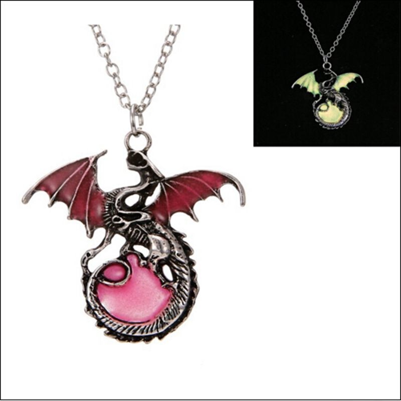 Retro Dragon Glow in the Dark necklace Silver Chain
