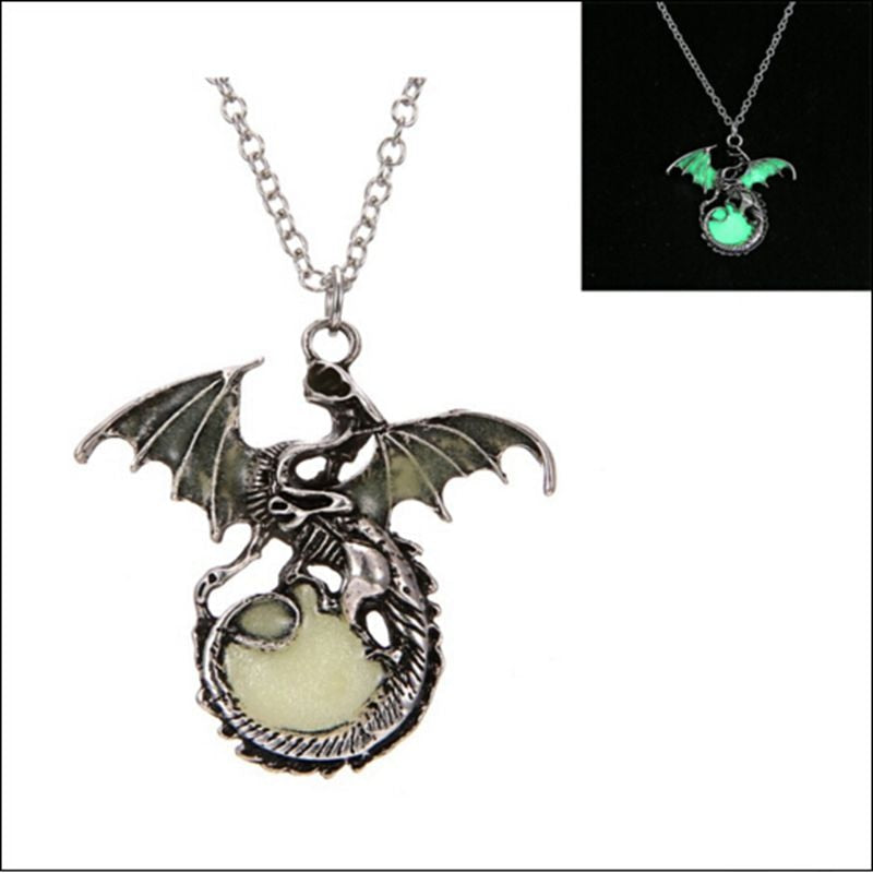Retro Dragon Glow in the Dark necklace Silver Chain