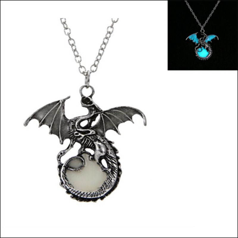 Retro Dragon Glow in the Dark necklace Silver Chain
