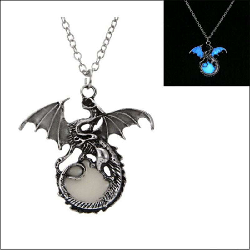 Retro Dragon Glow in the Dark necklace Silver Chain