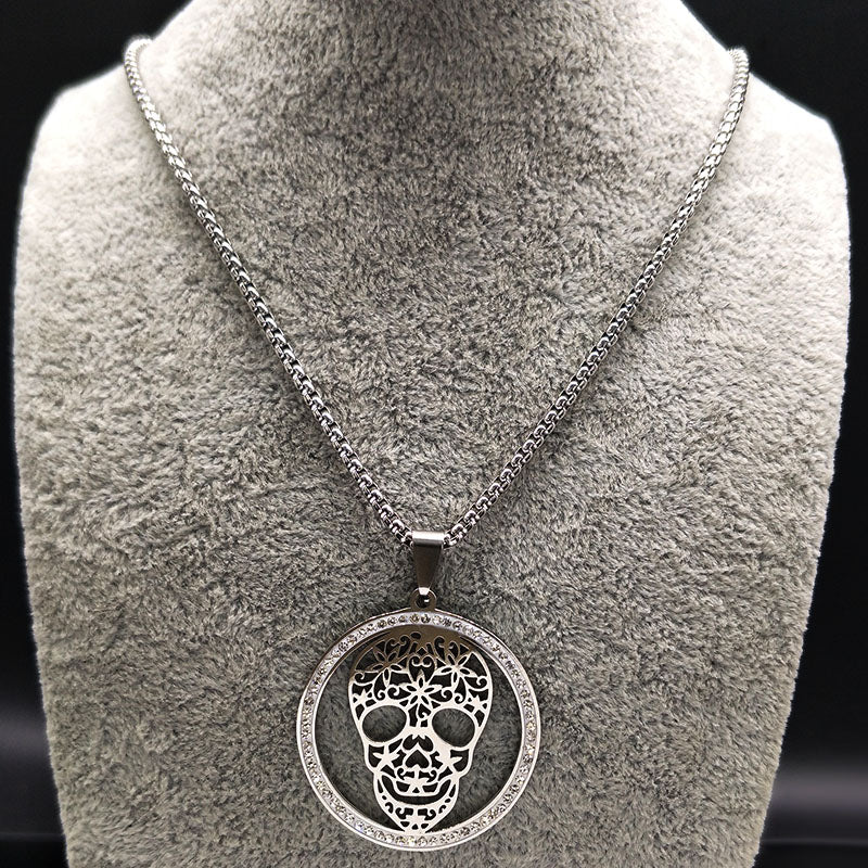 Skull Crystal Stainless Steel Necklace