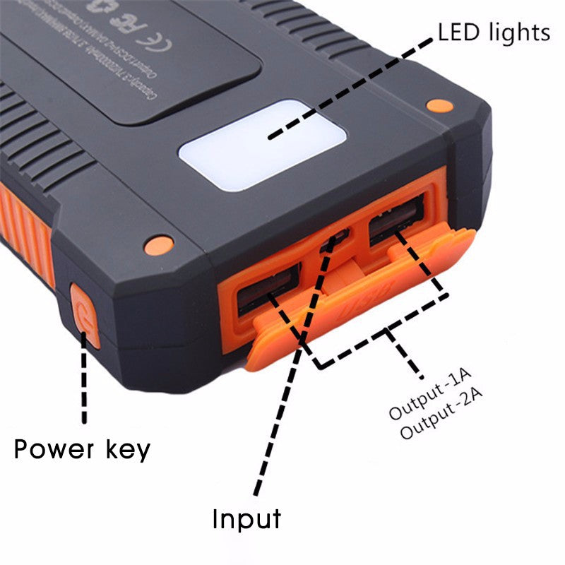 Solar Panel Portable Waterproof Power Bank 18000mah Dual-USB Solar Battery PowerbankPortable Cell Phone Charger