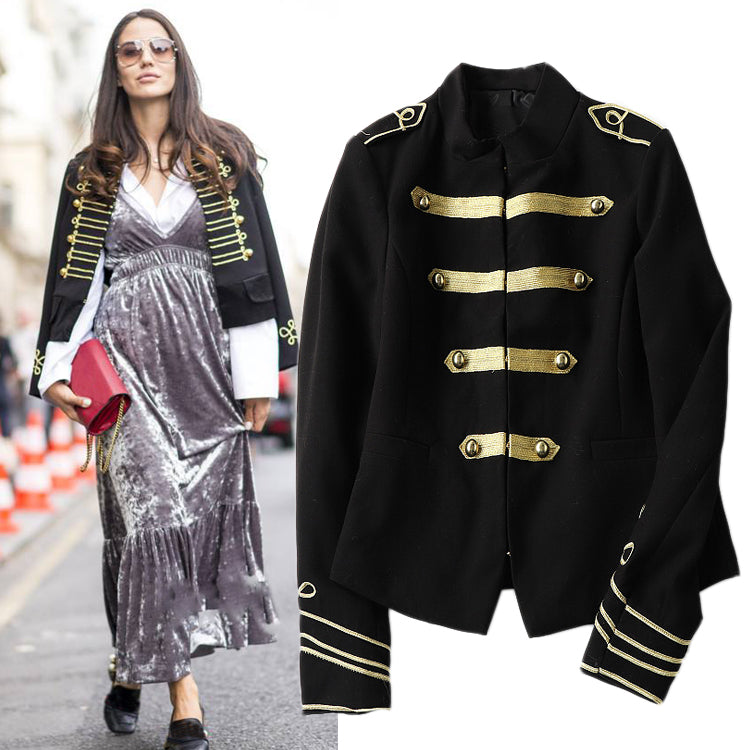 Sping Women Gothic Frock Jacket Female Embroidery Double Breasted Coat Metal Button Vintage Coat Runway Outwear
