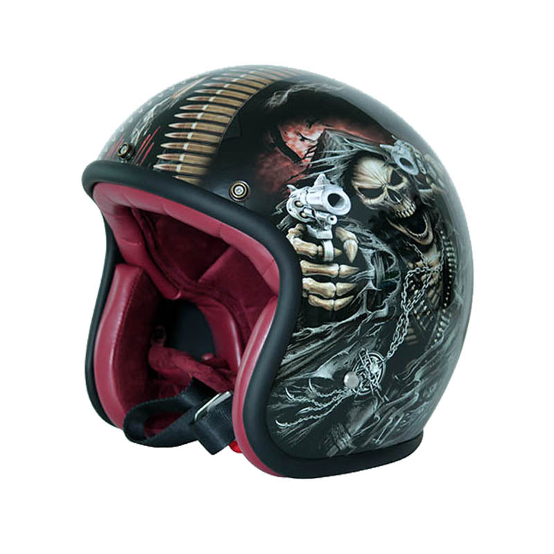 Unique custom Fiberglass motorcycle Double gun skull helmet 3/4 open face Retro motorcycle Capacete Casco DOT