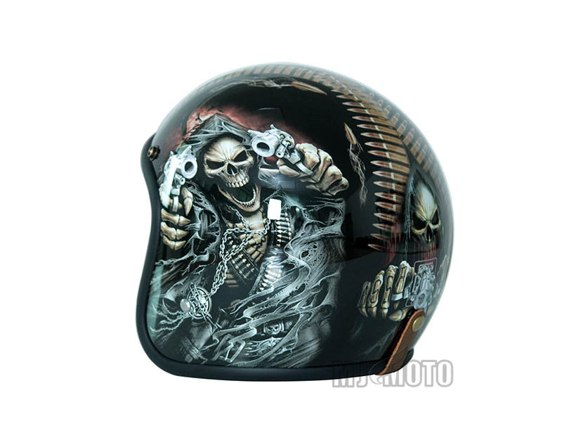 Unique custom Fiberglass motorcycle Double gun skull helmet 3/4 open face Retro motorcycle Capacete Casco DOT