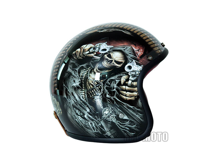 Unique custom Fiberglass motorcycle Double gun skull helmet 3/4 open face Retro motorcycle Capacete Casco DOT