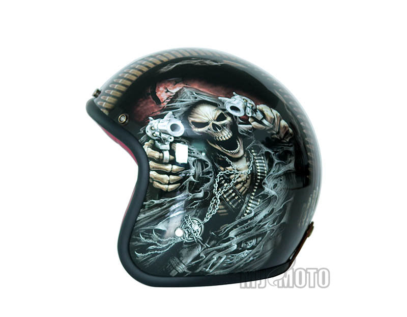 Unique custom Fiberglass motorcycle Double gun skull helmet 3/4 open face Retro motorcycle Capacete Casco DOT