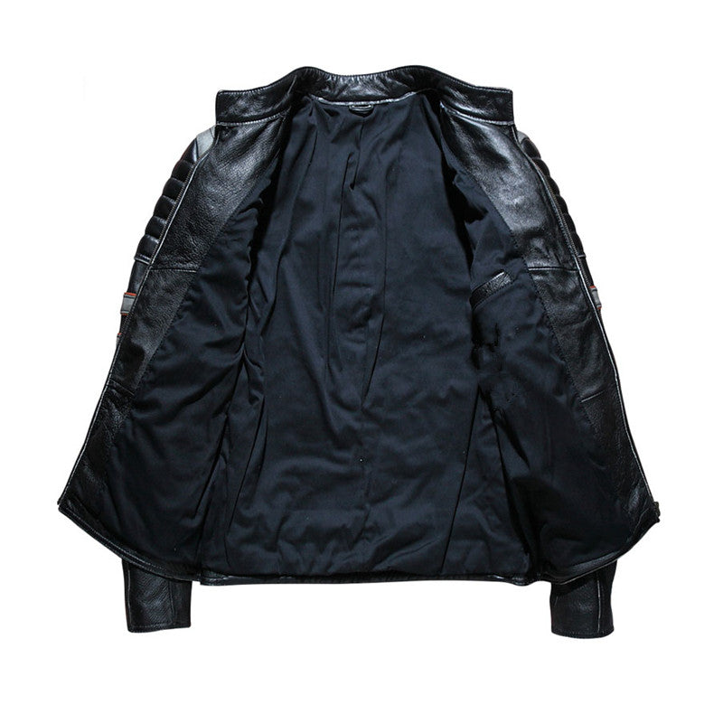 Vintage Black Men Skull Embroidery Biker's Leather Jacket Plus Size 3XL