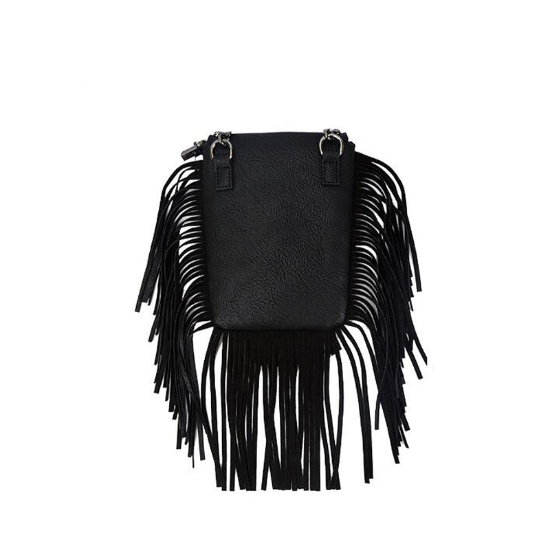 women black tassel bag classic flap bag PU leather small shoulder crossbody bags for women Rivets Skull clutch handbag