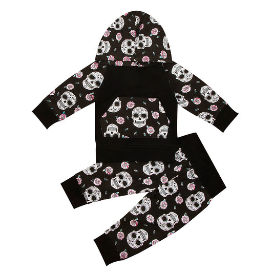 Newborn baby sugar skull clothes suit hooded sweater top+ pants