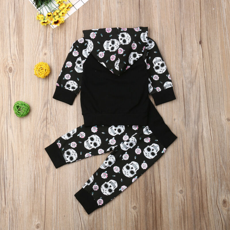 Newborn baby sugar skull clothes suit hooded sweater top+ pants