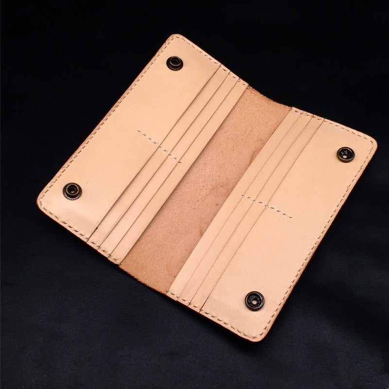 Handmade Wallets Carving Lion Skull Purses Men Long Clutch Vegetable Tanned Leather Wallet Card Holder
